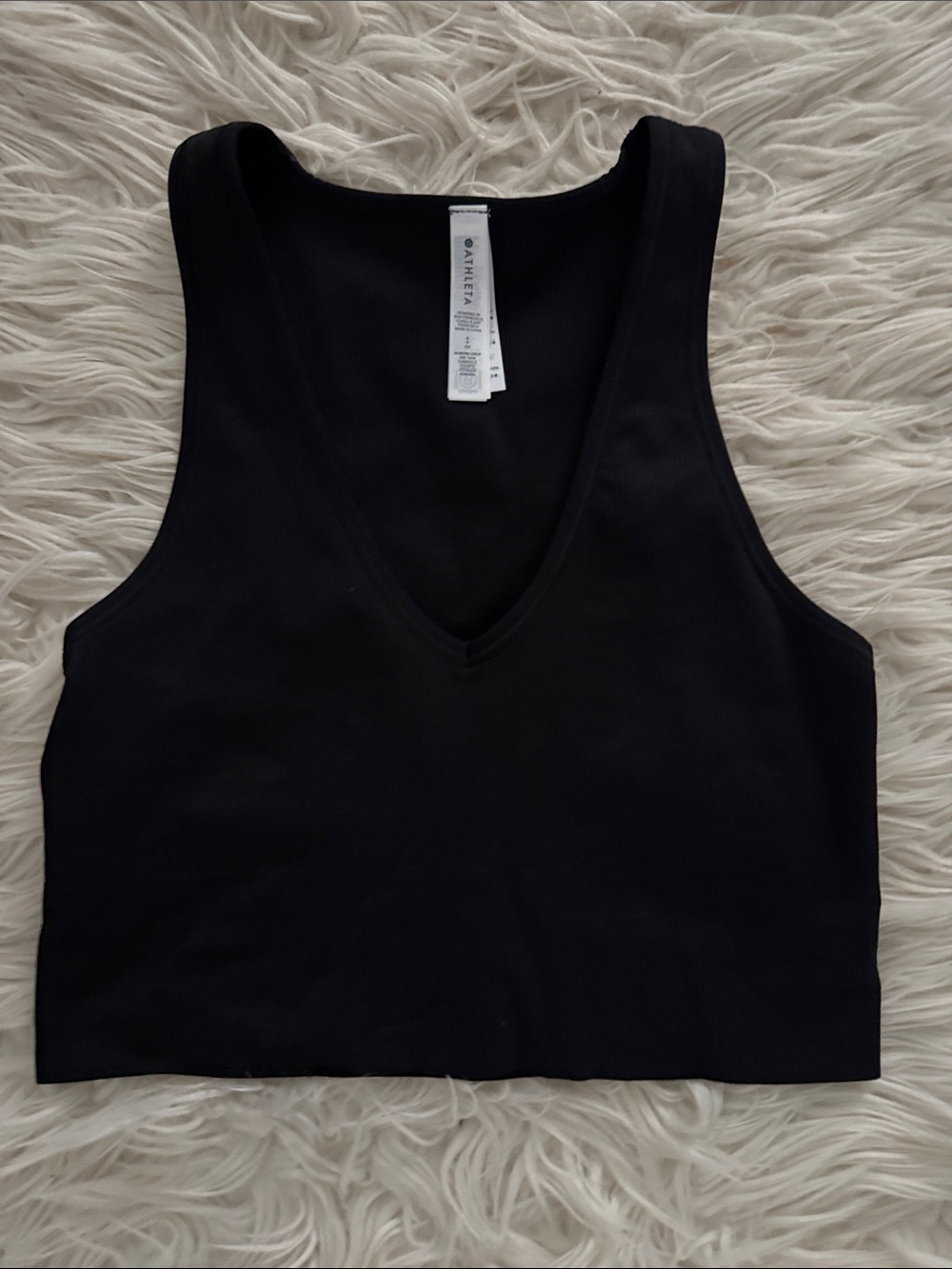 Athleta Black Ribbed V-Neck Cropped Tank